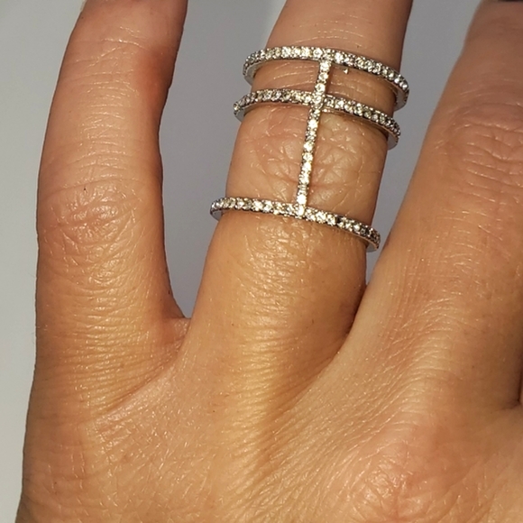 Jewelry - 2️⃣ for💲1️⃣6️⃣ Sparkling Triple Ring Knuckle Ring Silver Tone Rhinestones Sz 6